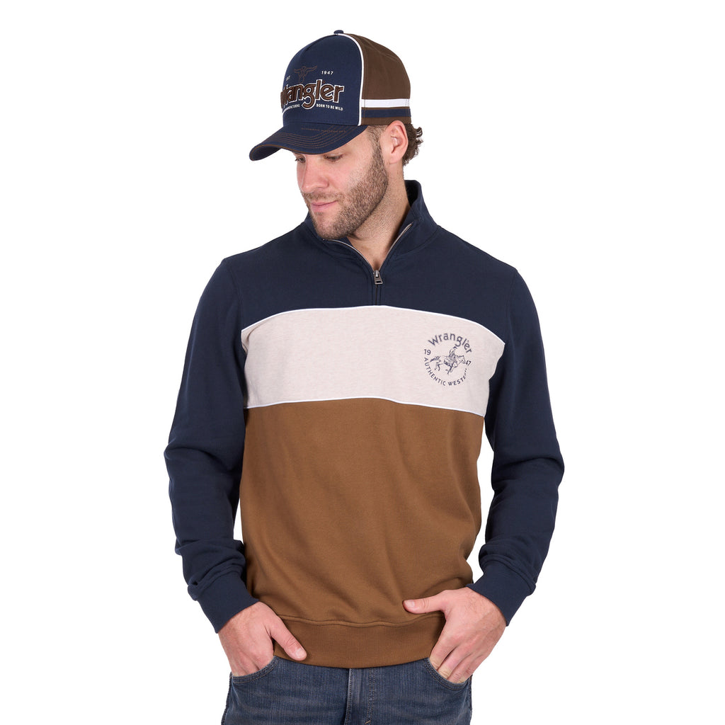 Wrangler Mens Steve 1/4 Zip Pullover (X6W1573511) Navy/Tan