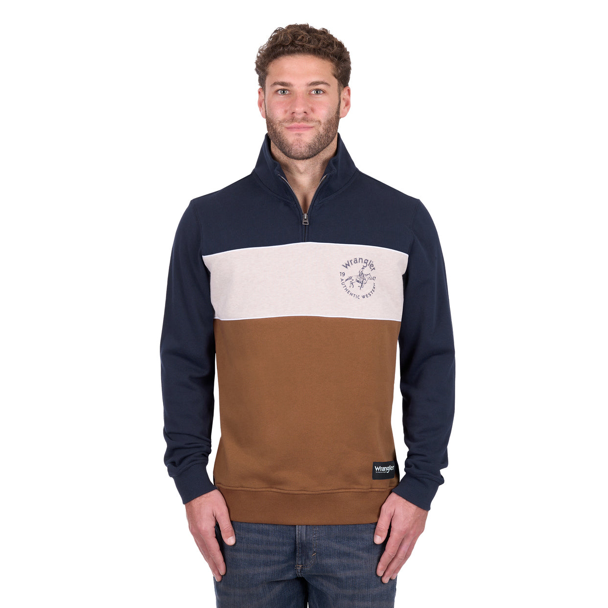 Wrangler Mens Steve 1/4 Zip Pullover (X6W1573511) Navy/Tan