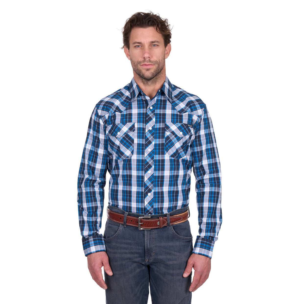 Wrangler Mens Tony L/S Shirt (X6W1112483) Navy/Royal