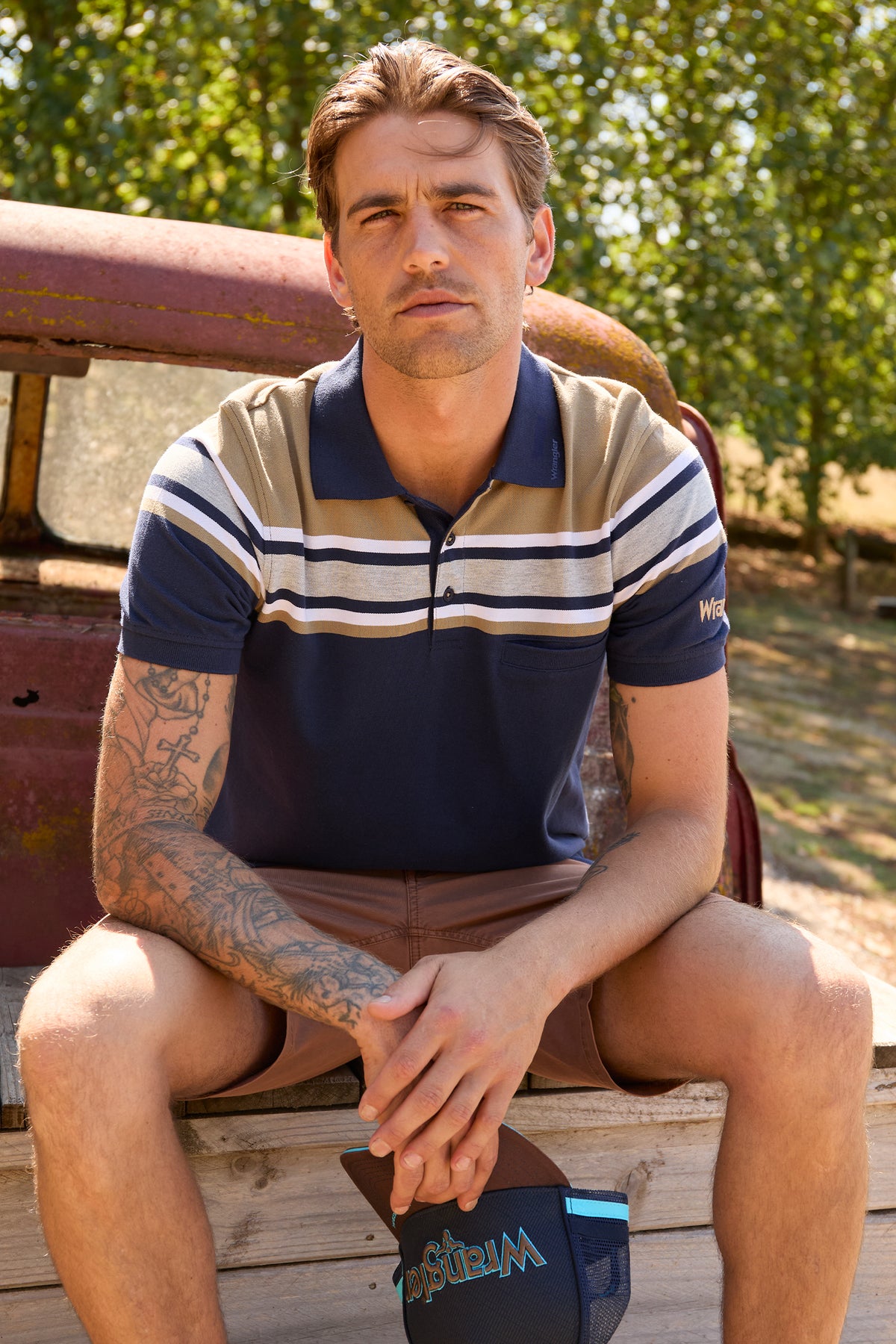 Wrangler Mens Tyrone S/S Polo (X6S1560678) Navy/Tan