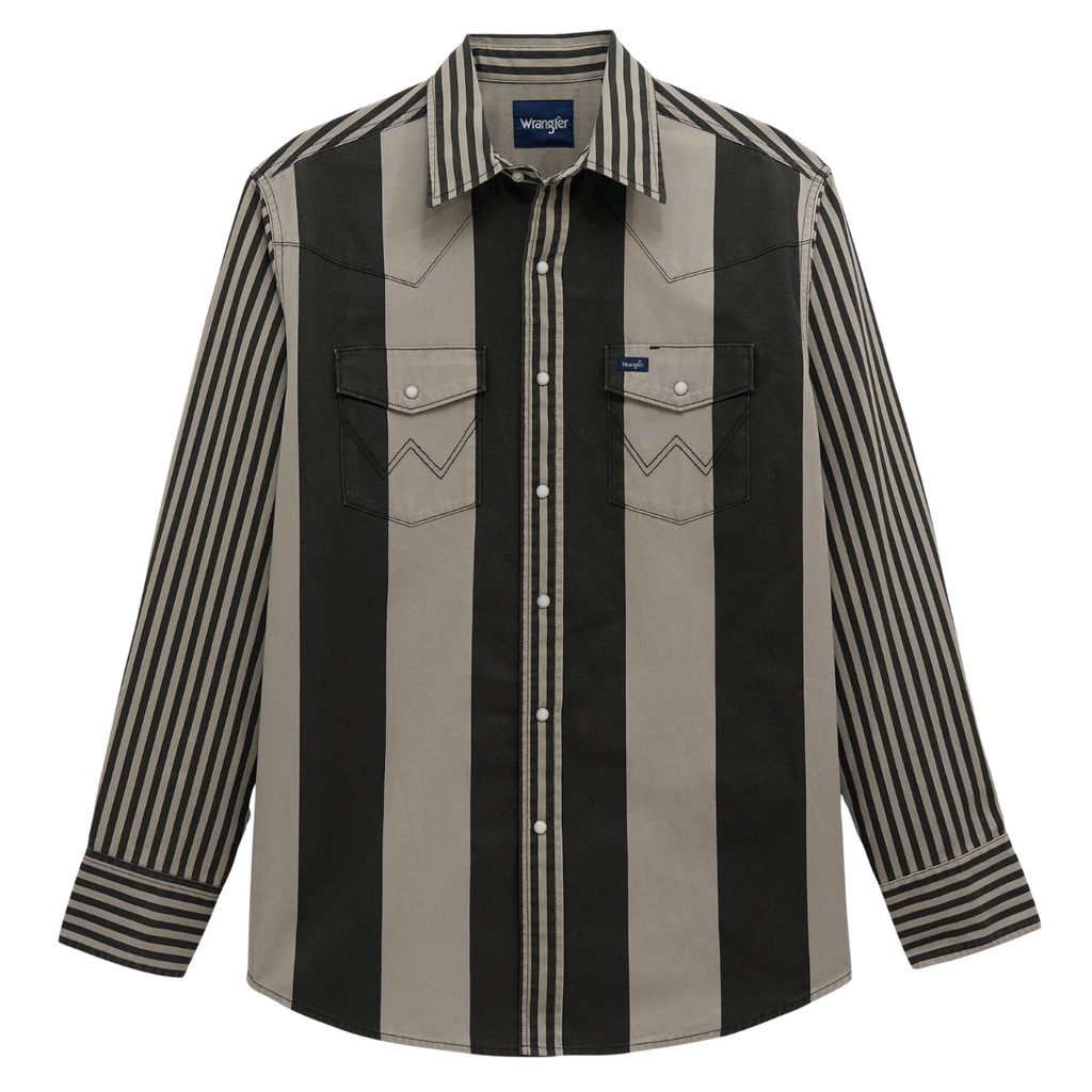 Wrangler Mens Vintage Stripe L/S Western Shirt (112381996) Smoky Stripes