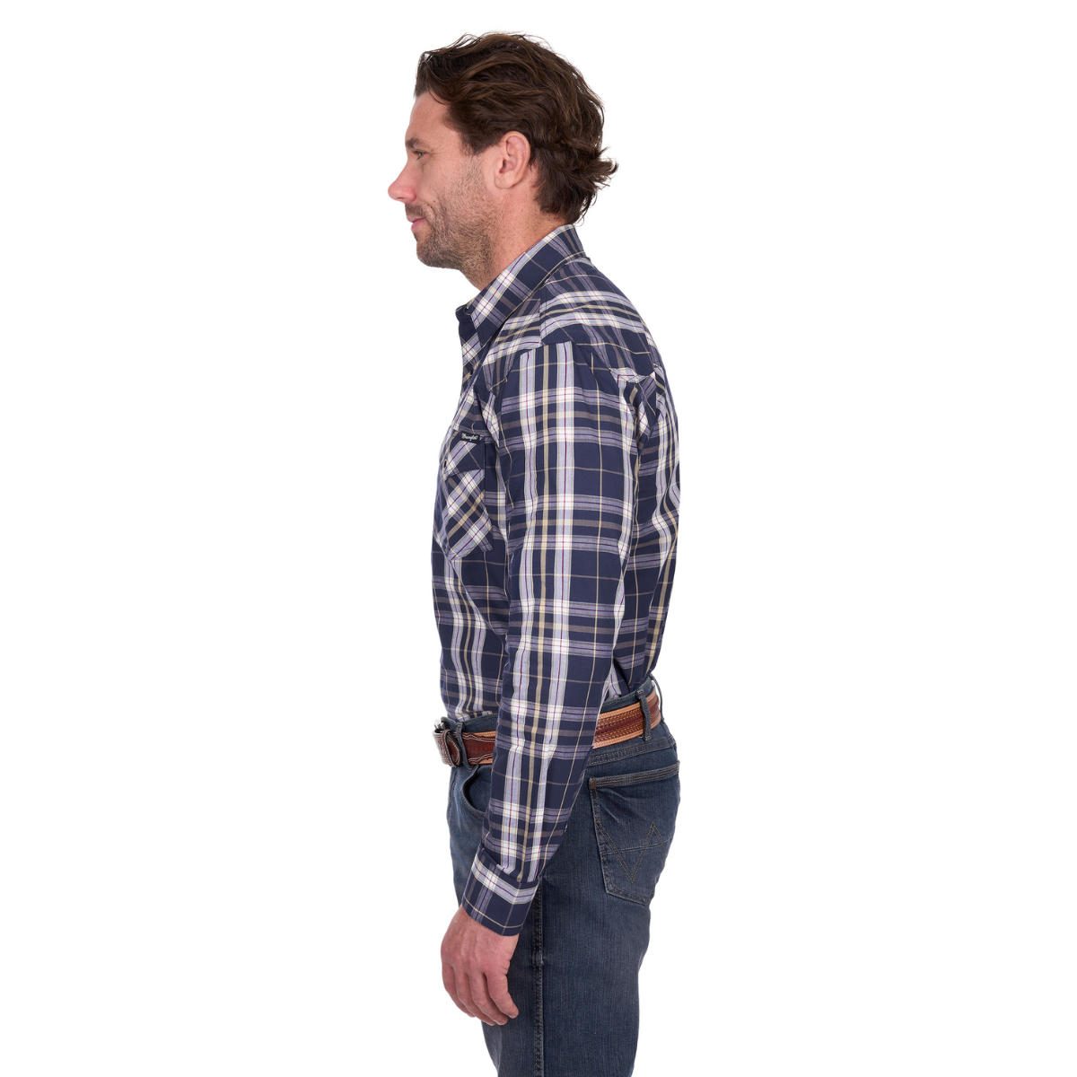 Wrangler Mens Wayne L/S Shirt (X6W1112480) Navy/Tan