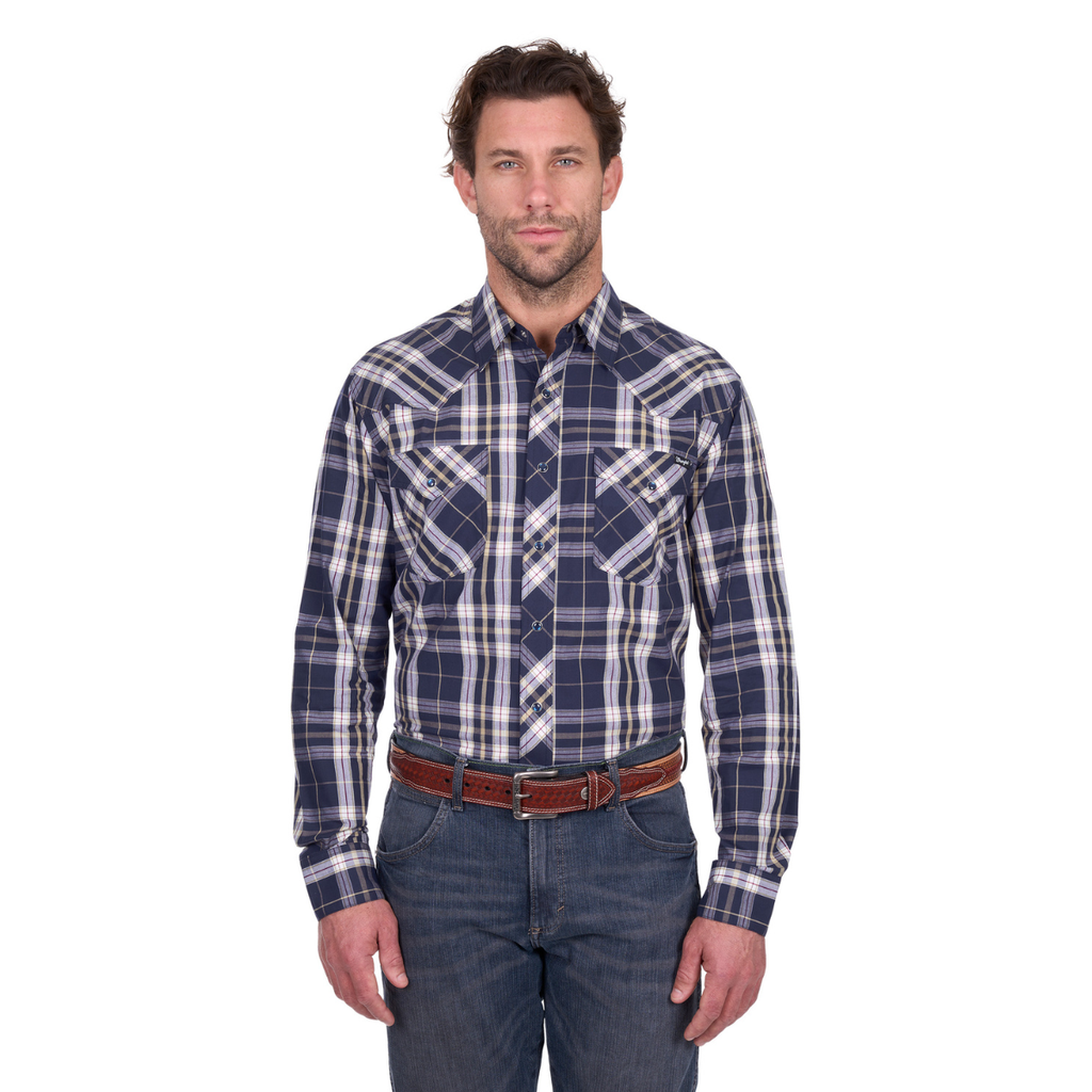 Wrangler Mens Wayne L/S Shirt (X6W1112480) Navy/Tan