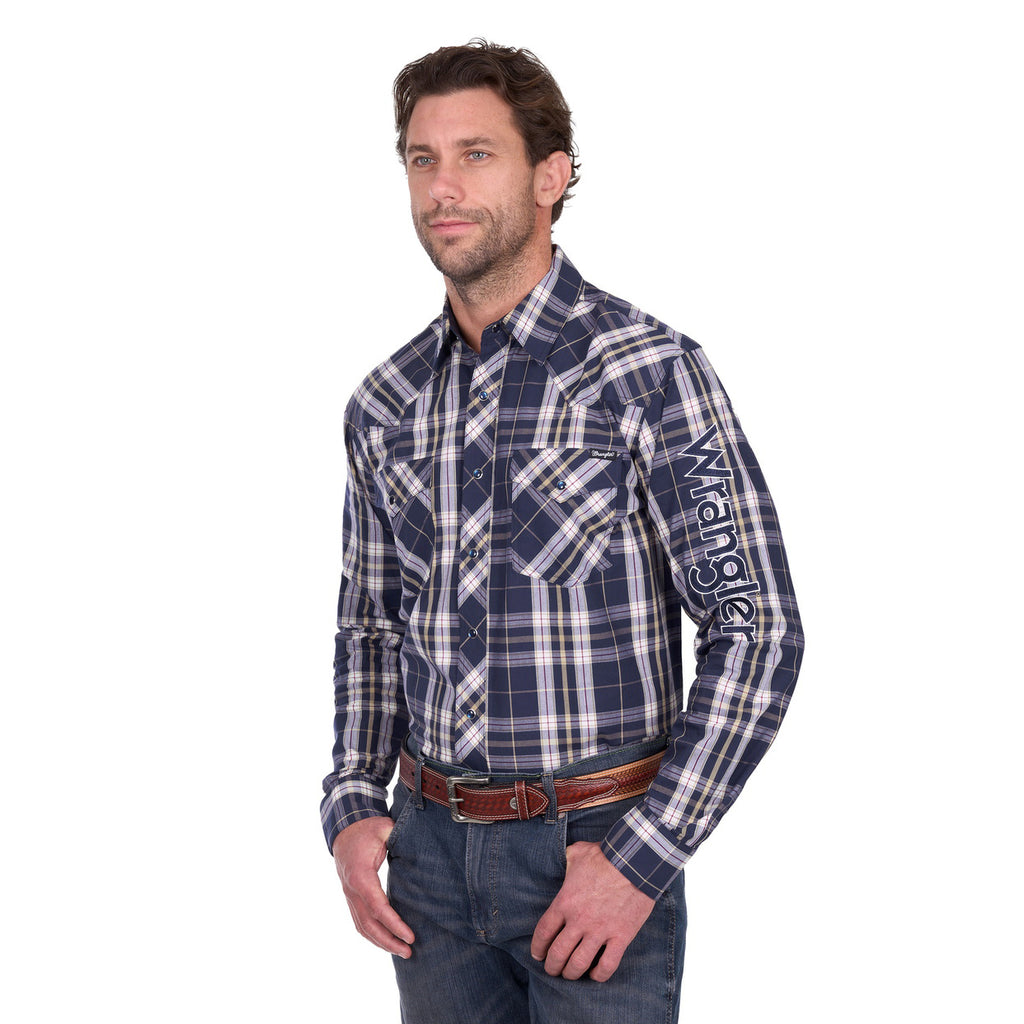 Wrangler Mens Wayne Logo L/S Shirt (X6W1111480) Navy/Tan