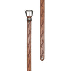 A light tan, floral embossed leather Wrangler Silvie Belt (X6S2920BLT) with leather lacing, featuring an engraved silver-tone buckle, matching keeper and logo concho photographed in flat lay on a white background.