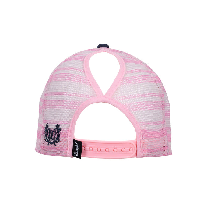 Wrangler Womens Darla High Profile Ponytail Trucker Cap (X6W2938CAP) Navy/Pink OSFM