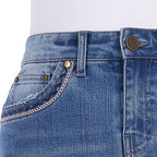 Close-up of the front pocket embroidery and closure on the Wrangler Women's Emmie Denim Skirt (X6S2410724) 