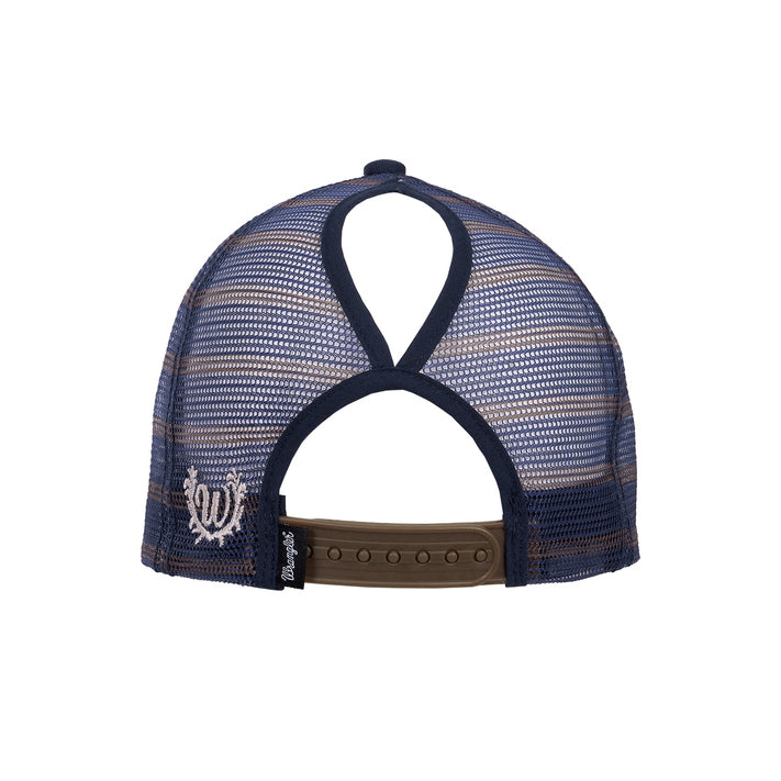 Wrangler Womens Francis High Profile Ptail Trucker Cap (X6W2936CAP) Navy/Tan OSFM