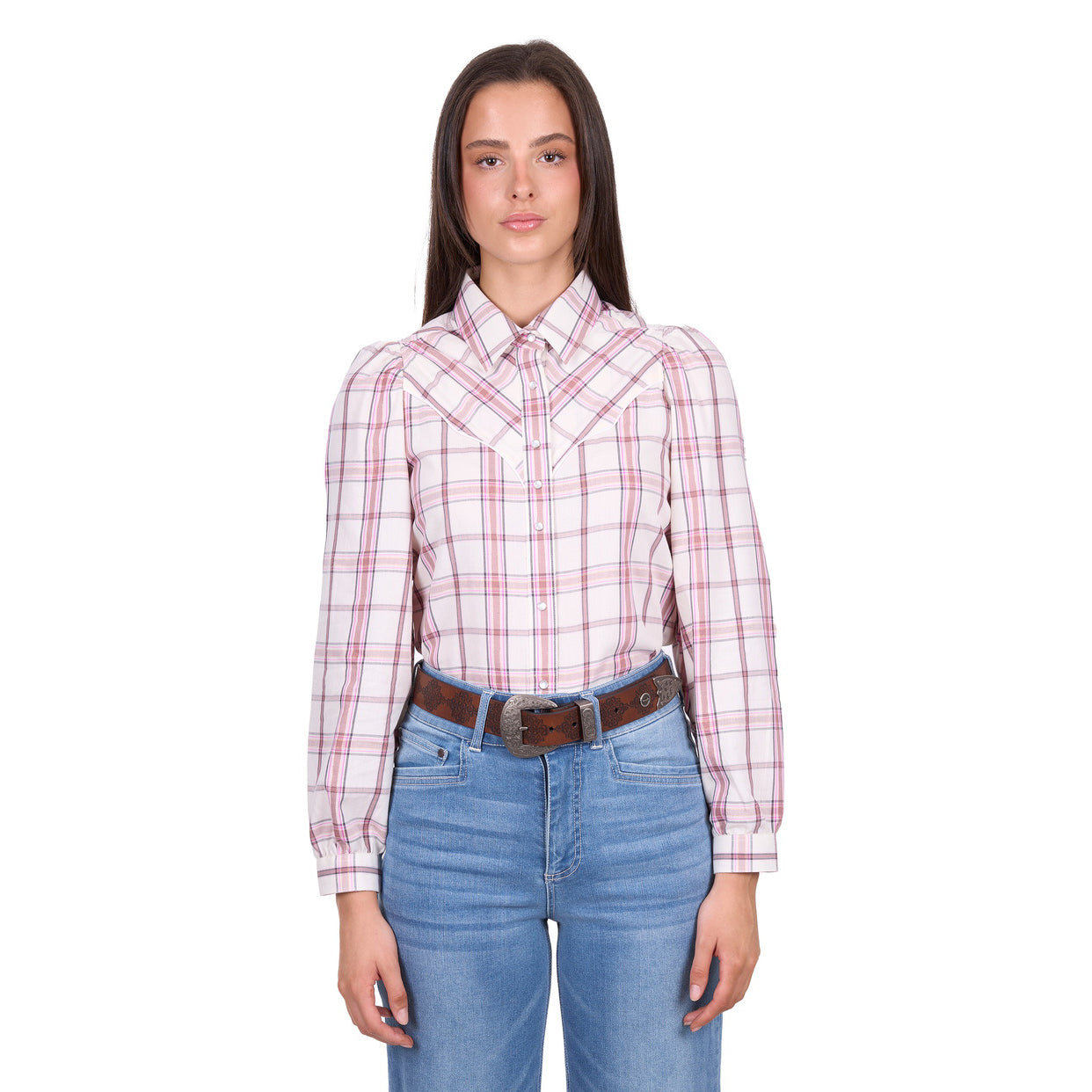 Wrangler Womens Henley L/S Shirt (X6W2129562) Ivory/Pink