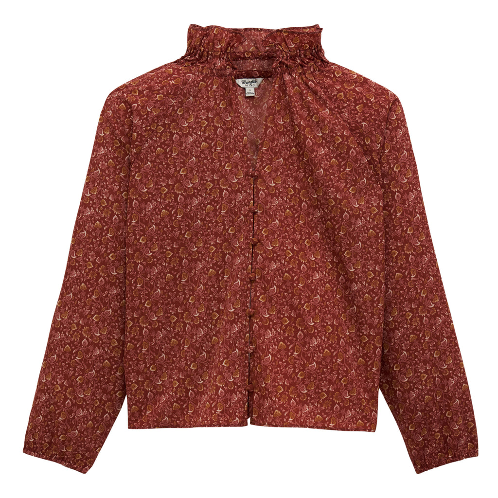 Wrangler Womens L/S Ruffle Blouse (112382526) Burgundy