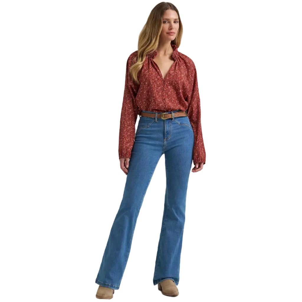 Wrangler Womens L/S Ruffle Blouse (112382526) Burgundy