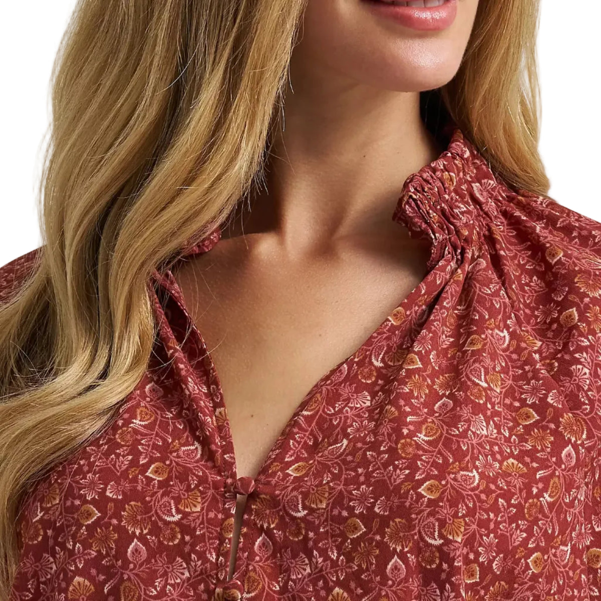 Wrangler Womens L/S Ruffle Blouse (112382526) Burgundy