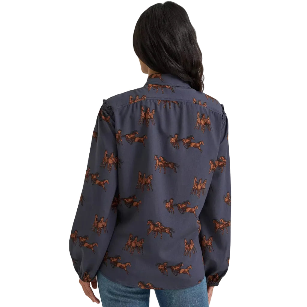 Wrangler Womens L/S Ruffle Shirt (112382747) Blue