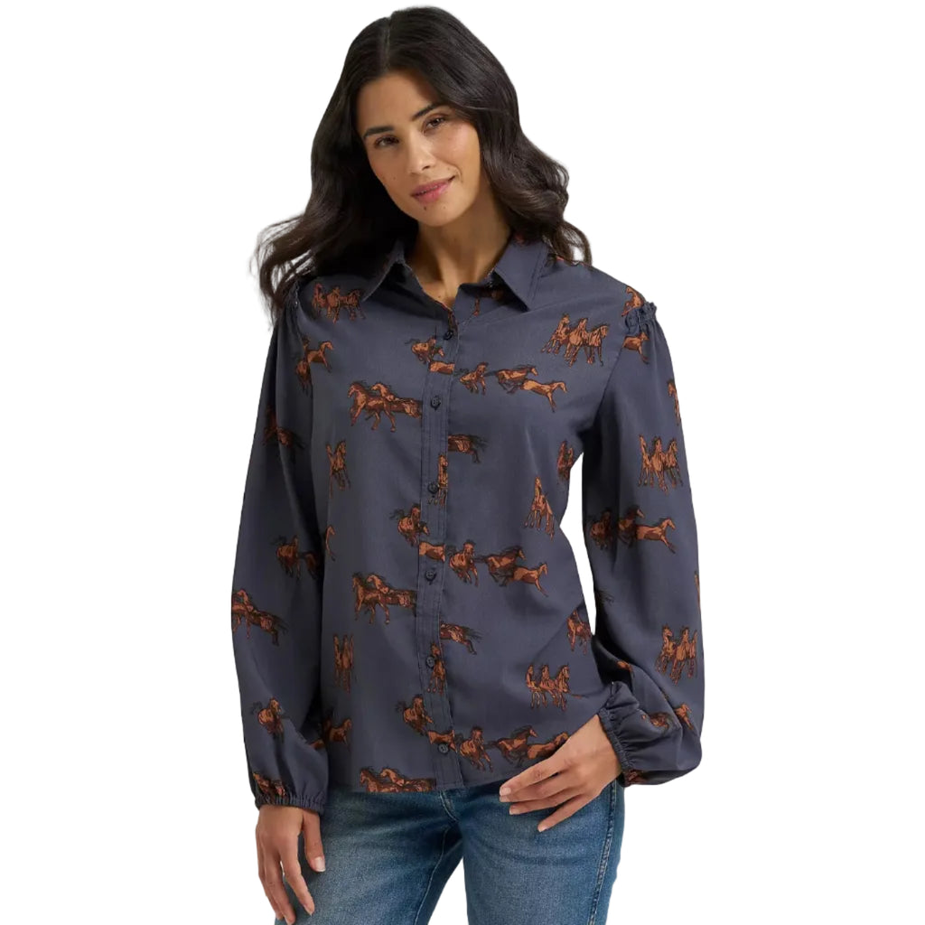 Wrangler Womens L/S Ruffle Shirt (112382747) Blue