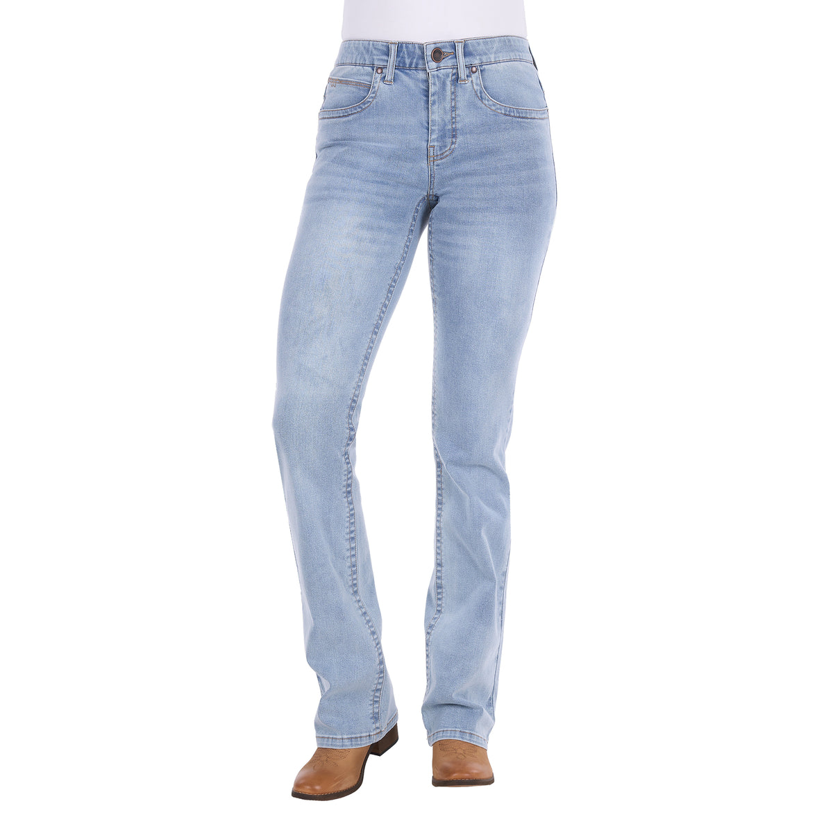 Wrangler Women's Verity Bootcut Jeans - Willow (X6S2251722) Sky light blue denim jeans shown from the front, modelled on a white background.