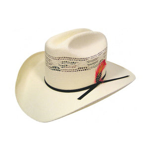 Natural Wrangler Children's Boll Bangora Hat (X4Y3901BOL) with a black band and feather on a white background.