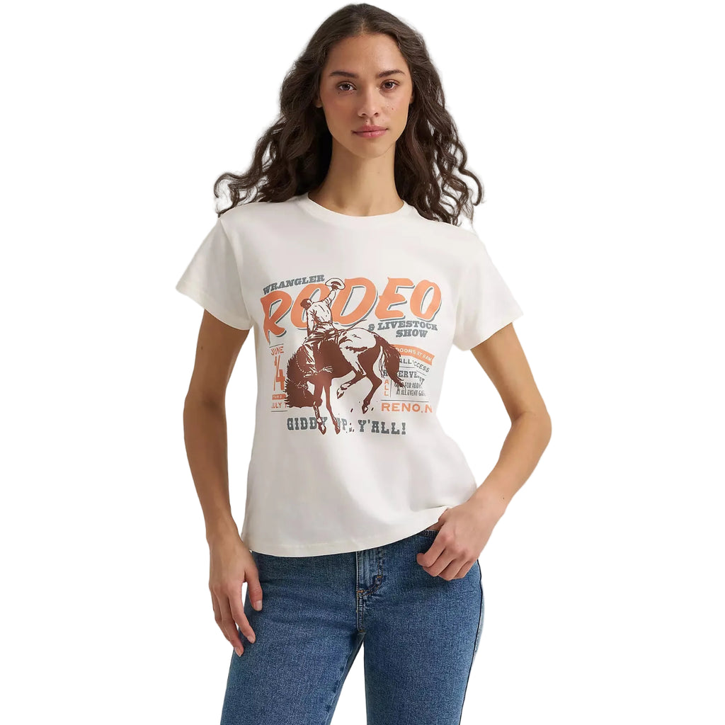 Wrangler Womens Giddy Up Retro Regular Fit S/S Tee (112379666) Egret
