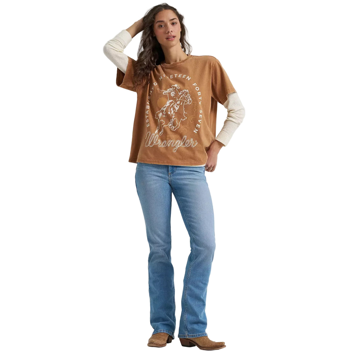 Wrangler Womens Rider Girlfriend Fit S/S Tee (112379649) Argan Oil 