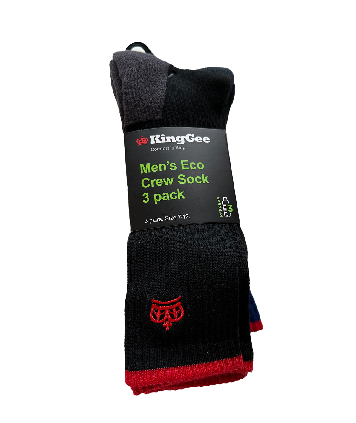 KingGee Mens Eco Crew Socks, 3 pack (K09008) Multi 7-12 [GD]
