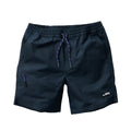 X/dmg Mens US-5/Short Tech Shorts (XU02506032) in navy feature an elastic waist, purple drawstring, side pockets, and a small white logo on the lower left leg.